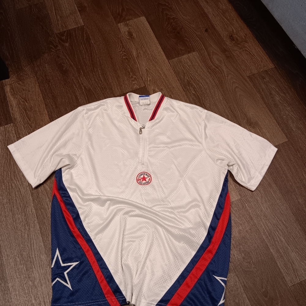 Vintage Converse Dr J All Star Mesh Warm Up Jersey Y2K Sewn Logo White Red Blue - Picture 2 of 6